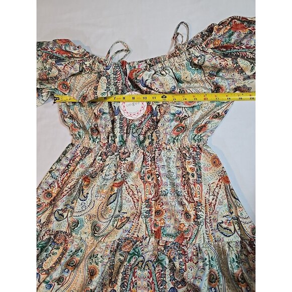Umgee off the Shoulder 3/4 sleeve tiered vibrant print midi dress size M New - Picture 11 of 16